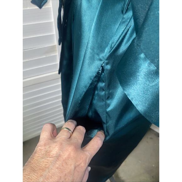 Vintage Dentelle Green Satin Full Length Robe Tie Waist Silky Bath Medium - Picture 7 of 9